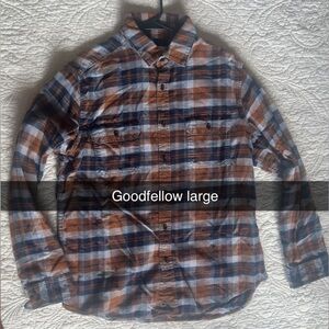 Goodfellow & Co Blue and Brown Plaid Casual Button Down Shirt